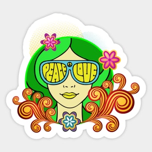 Peace And Love - Hippie Chick Sticker